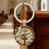 "Divine Blessing" Silver Dove & Cross Keychain – A Symbol of Faith, Peace, and God's Grace