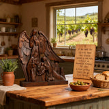 Hand-Carved Holy Family & Guardian Angel Solid Wood Statue: A Faith Artwork Anchoring Divine Blessings for Your Home