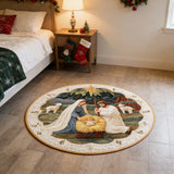 3D Embossed Nativity Scene Christmas Round Rug