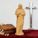 Jesus as the Good Shepherd Wooden Circular Sculpture: Desktop Decoration