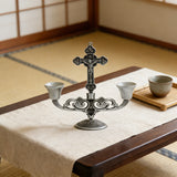 Vintage Jesus Cross Candelabra: Faith Woven into Warm Glow