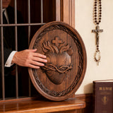 Sacred Family Three Sacred Hearts Wall Decoration Wood Sculpture