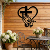 Praying Hands, Heart & Cross Metal Wall Art: Faith, Love, and Devotion in One Design