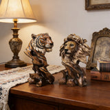 Vintage Faux-Wood Lion Head Resin Figurine | Office & Home Deco
