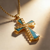 Natural Turquoise Stainless Steel Cross Necklace | Hip-Hop Christian Jewelry