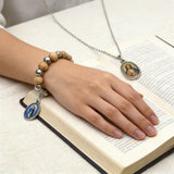 Our Lady of Mary Pendant Royal Blue Pearl Rosary Bracelet: A Wrist-Worn Reminder of Grace - design detail