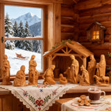 Jesus Manger Nativity Scene Wooden Statue Tabletop Ornament - Best Christmas Gifts - size and finish detail