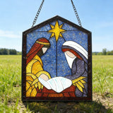 Nativity Scene Stained Glass Suncatcher: The Holy Family in Radiant Light
