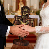 Double-Sided Icon Wood Carving ✝️ | Hand-Carved Crucifix & Saints Beechwood Wall Art