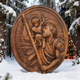 St.Christopher Christian Wood Carving Plaque/The patron saint of travelers