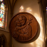 Joseph and Baby Jesus wood carving plaque - Father‘s day gift