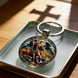 Stained Glass St. Michael Keychain: Conquer Darkness with Light