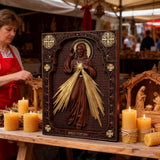 The Sacred Heart and Divine Mercy Jesus Christ Wood Wall Plaque