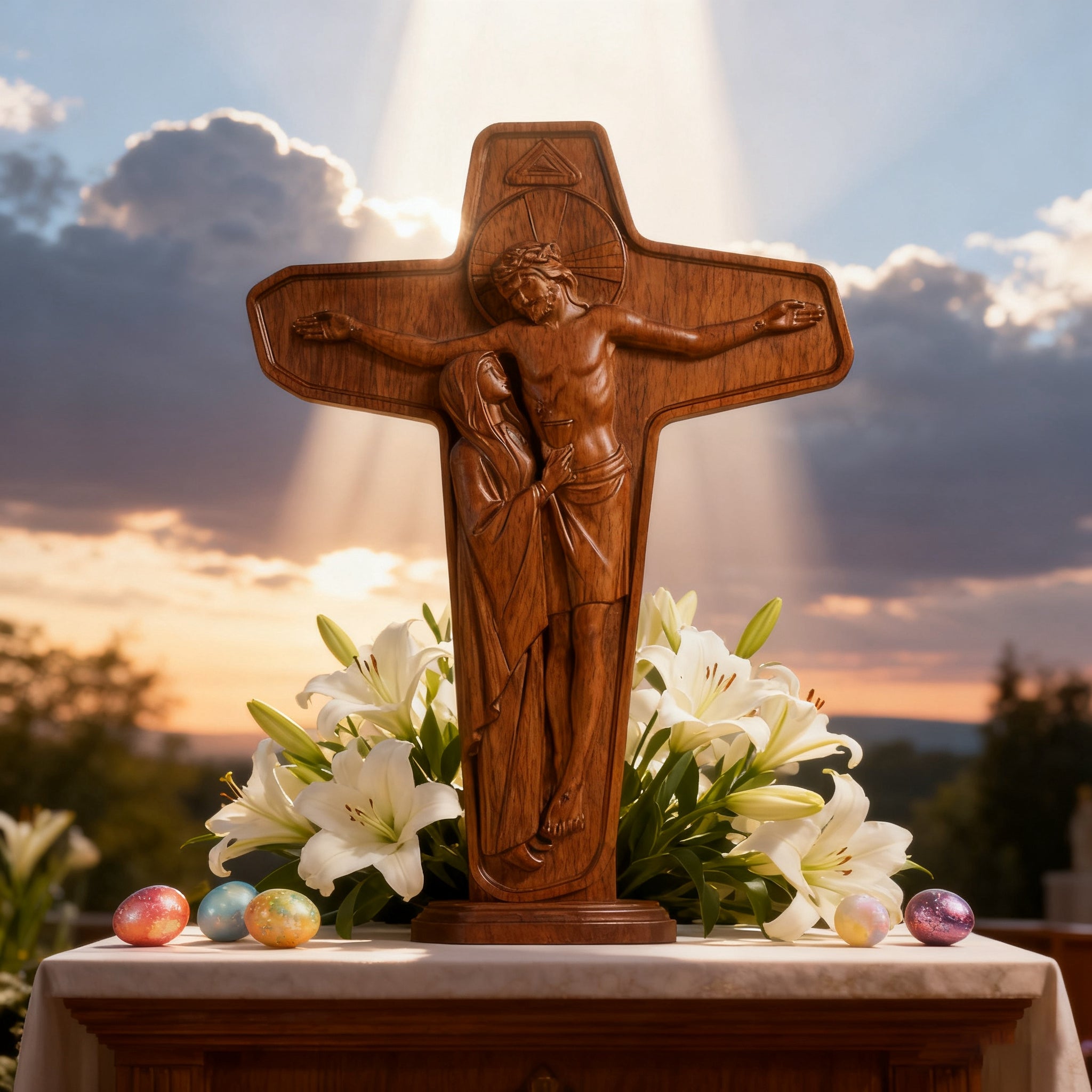 🕯️ Joan of Arc Cross Wood Carving – Our Lady of Sorrows