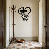 Praying Hands, Heart & Cross Metal Wall Art: Faith, Love, and Devotion in One Design
