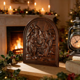 Natural Beech Nativity Scene Wood Carving Plaque: The Heart of Christmas in Handcrafted Wood