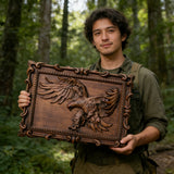 Hand-Carved Beech Wood Eagle Art: For the Bold & Spirited - design detail