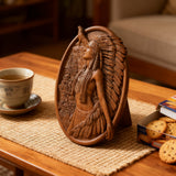 Native American Woman Wood Carving - Hand-Carved Solid Wood Art - Indigenous Home Decor