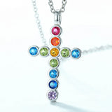 925 Sterling Silver Cross Pendant Necklace With Multicolor Cubic Zirconia Inlay - Gift for LGBTQ - BGCOPPER