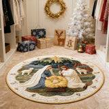 3D Embossed Nativity Scene Christmas Round Rug