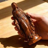 Hand Carved Sacred Heart of Jesus Virgin Mary Wooden Tabletop Ornament