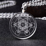 White Crystal Metatron Tesseract Necklace, Spiritual Protection Medal for daily faith wear and Christian gifting