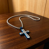 Tribal Flame Engraved Cross Pendant Necklace