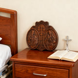 Sacred Hearts of Jesus & Mary Beechwood Plaque – Hand-Carved Devotional Art for Home Prayer