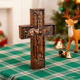 Bgcopper 6 inches Savior Jesus Cross Wood carving - Mini version