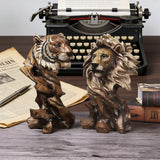 Vintage Faux-Wood Lion Head Resin Figurine | Office & Home Deco