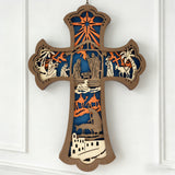 Nativity 3D Layered Wooden Cross | Christian Faith Decor ✨