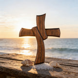 Minimalist Twist Wooden Hand Carved Cross for Wall Decor, Religious Gift Cross