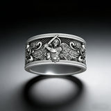 S925K Silver Archangel Michael Ring | Sacred Protection and Baroque Rococo Style Engravings