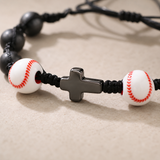Sports Faith Baseball Bead Cross Adjustable Braided Bracelet