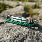 Two‑Layer Braided Leather Cross Bracelet