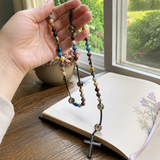 African Pine Tiger Eye Rosary Necklace - Christian gift presentation