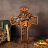 Jesus Crown of Thorns Crucifix Wooden Large Crucifix - BGCOPPER