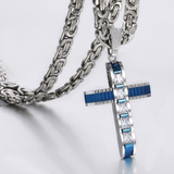 Regal Byzantine Chain Baguette Zircon Cross Pendant Necklace