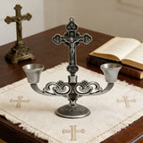 Vintage Jesus Cross Candelabra: Faith Woven into Warm Glow