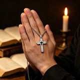 Retro Braided Texture Inlaid Zircon Cross Pendant Necklace
