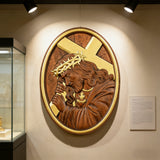 Jesus Crown of Thorns Jesus Inlaid Sacred Heart Crucifix Wooden Sculpture