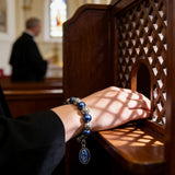 Our Lady of Mary Pendant Royal Blue Pearl Rosary Bracelet: A Wrist-Worn Reminder of Grace - size and finish detail