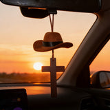 Cowboy Hat & Cross Car Charm: Faith Meets Western Spirit