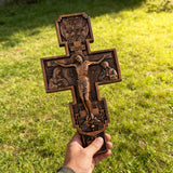 Eastern Orthodox Crucifixion Cross Wall Decor - Faith & Redemption Theme Wooden Carved Wall Hanging