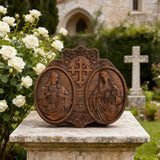 Sacred Hearts of Jesus & Mary Beechwood Plaque – Hand-Carved Devotional Art for Home Prayer
