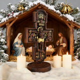 Double-Sided Icon Wood Carving ✝️ | Hand-Carved Crucifix & Saints Beechwood Wall Art