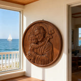 Joseph and Baby Jesus wood carving plaque - Father‘s day gift