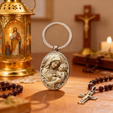 Madonna & Child Oval Alloy Glass Keychain