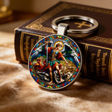 Stained Glass St. Michael Keychain: Conquer Darkness with Light