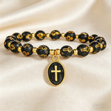 Cross Charm Beaded Stretch Bracelet – Faith, Hope & Timeless Devotion